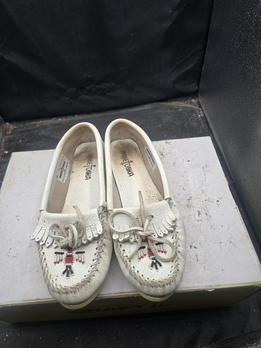 White Kids Moccasin Slip-On Shoes with Beaded Accent